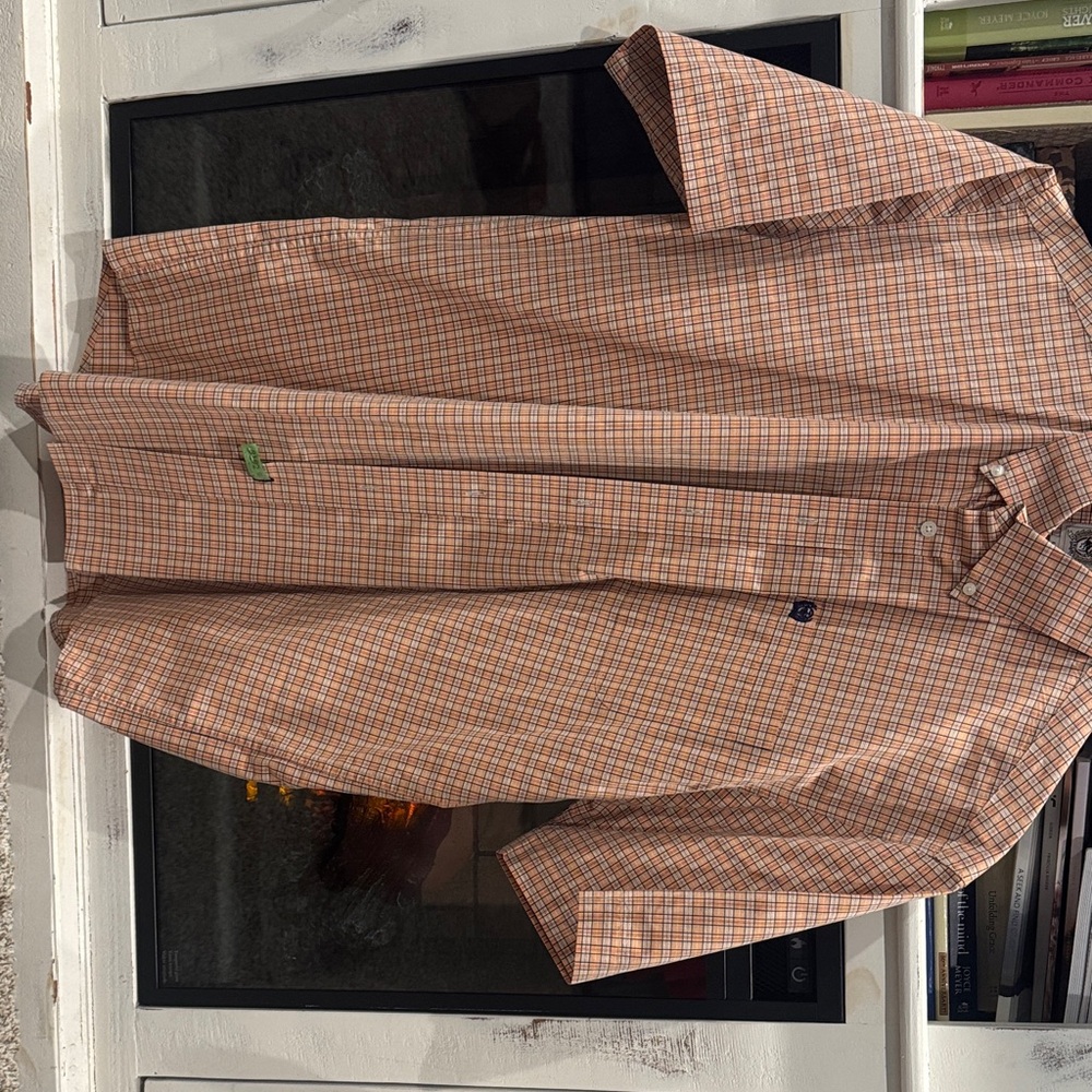 Cinch Orange and Blue Plaid Short Sleeve Button Down - Freshly Dry Cleaned